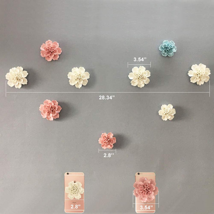 Ceramic Wall Flowers Decor Handmade 3D Wall Art Hanging Sculpture White 3.54