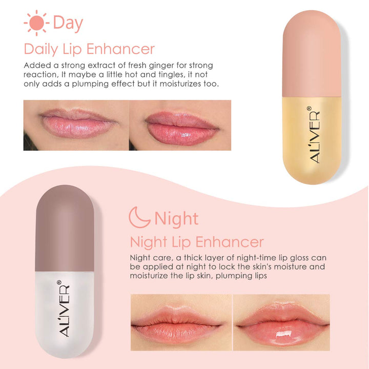 Lip Plumper Gloss- Natural Lip Plumper,Plumper Set Contains Day and Night Lip Gloss -Clear Lip Plump Gloss-Enhancer for Fuller &amp; Hydrated Lips | Give Volume,Moisturize