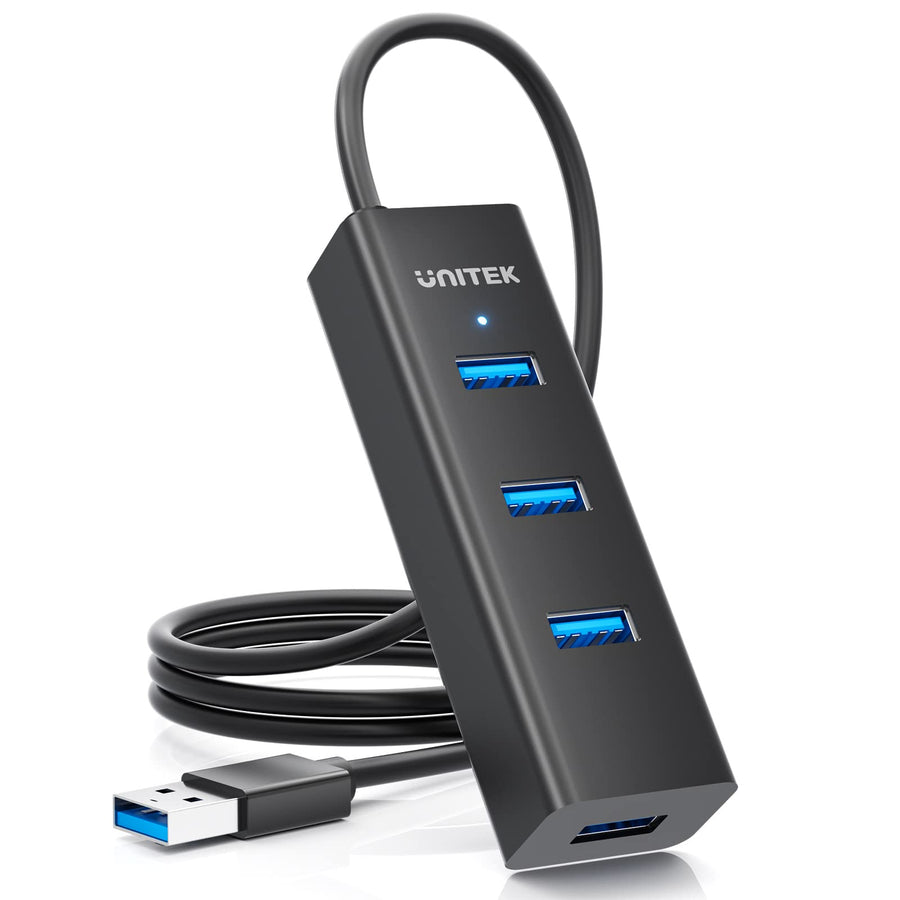 4-Port USB 3.0 Hub, 4 Ft Long Cable USB Extension Multiple Port Splitter with Micro USB Charging Port Compatible for Windows PC, Laptop,Flash Drive,Wireless Mouse Keyboard 1.2 M - Black