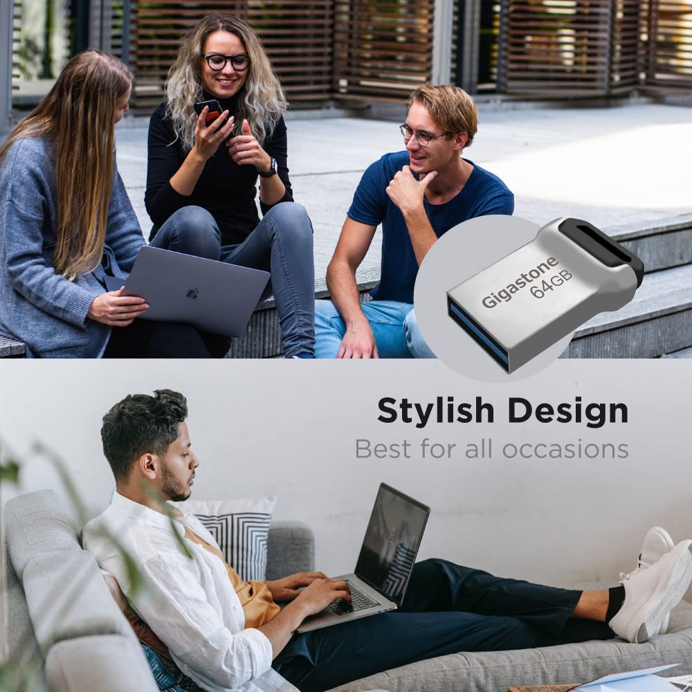 GIGASTONE Z90 64GB USB 3.2 Gen1 Flash Drive, Mini Fit Metal Waterproof Compact Pen Drive, Reliable Performance Thumb Drive, USB 2.0 / USB 3.0 / USB 3.1 Interface Compatible