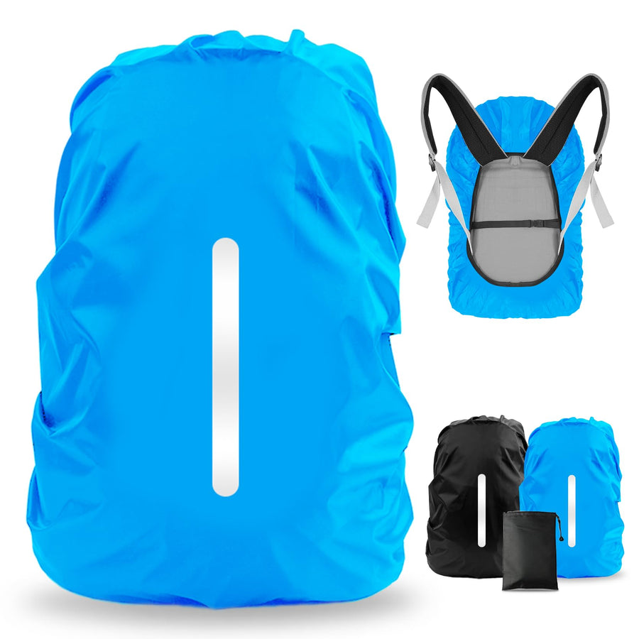 2pcs Waterproof Rain Cover for Backpack, Reflective Rainproof Protector for Anti-dust and Anti-Theft M 30L-40L Black