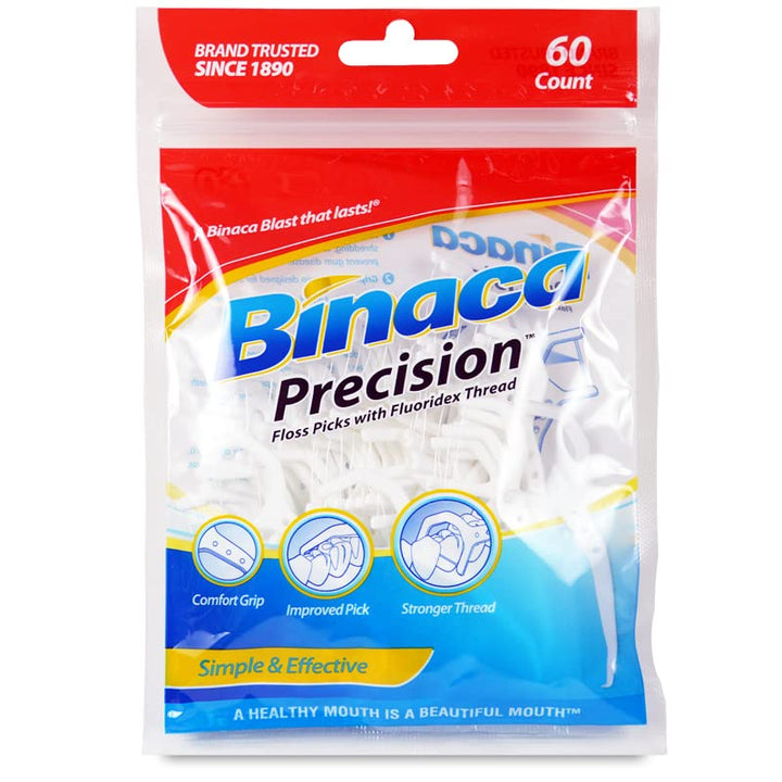 Binaca Precision Floss Picks with Fluoridex Thread 60 pack (Pack of 5) 300 TOTAL FLOSS PICKS