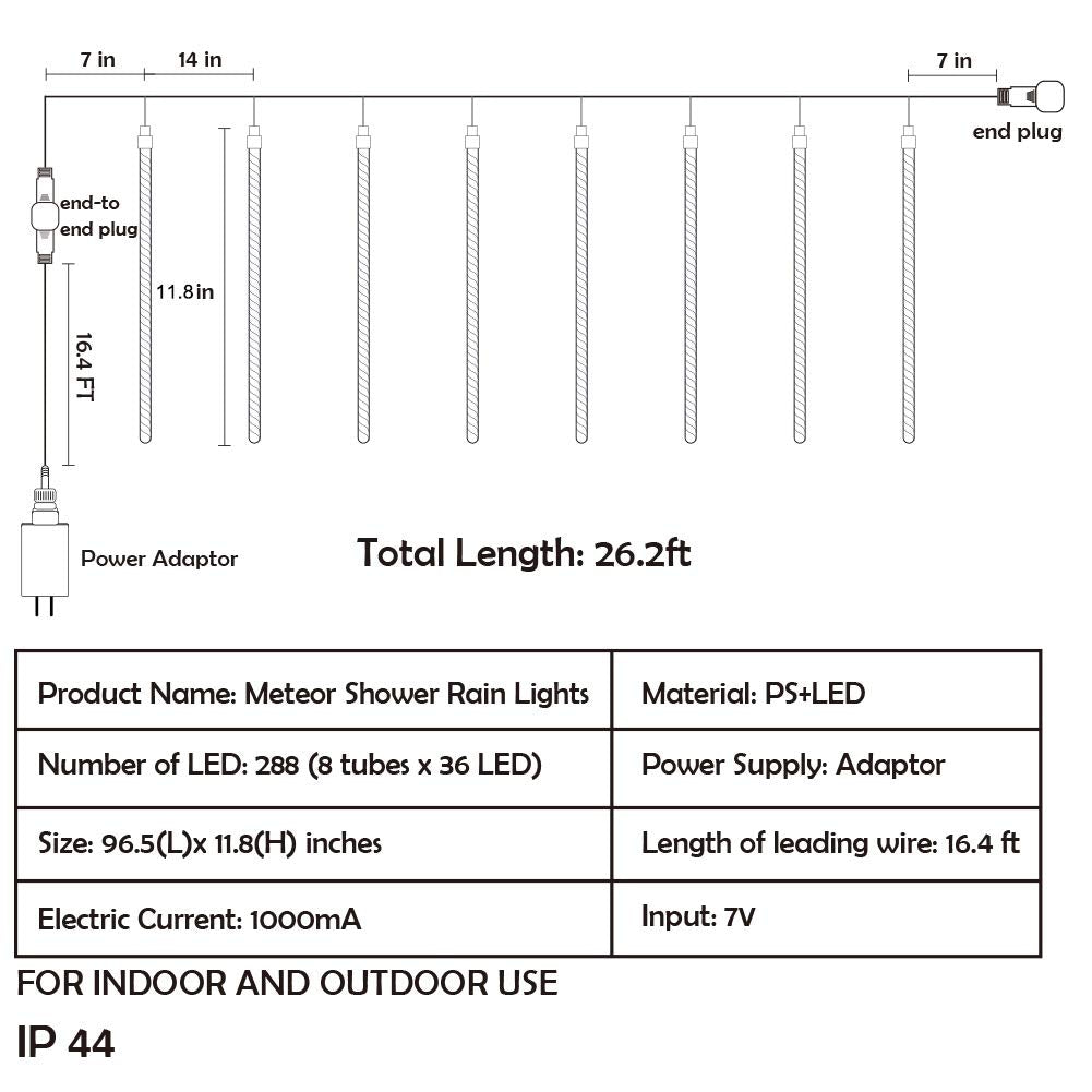Twinkle Star Meteor Shower Lights Outdoor, 288 LED 8 Tu