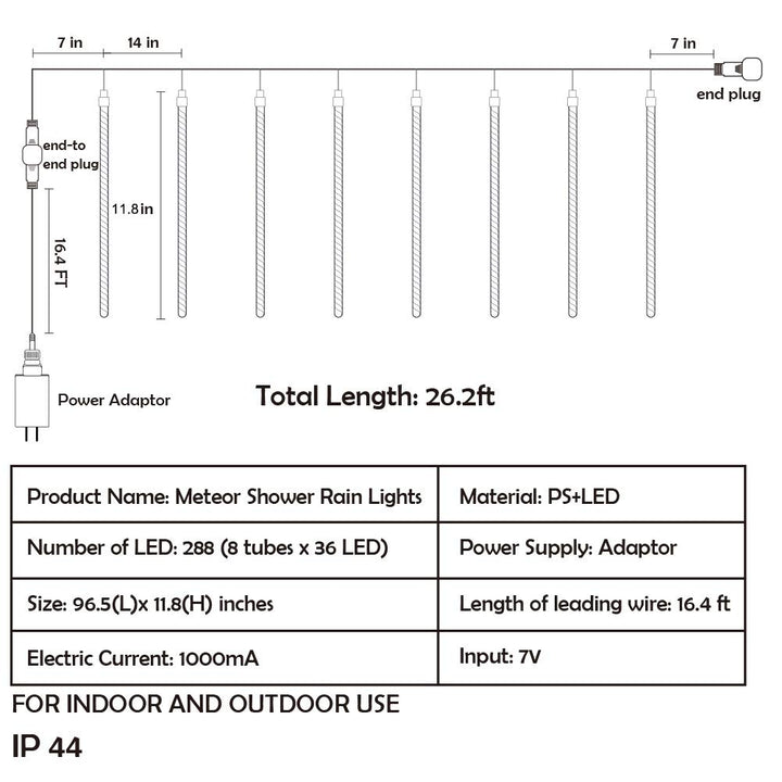 Twinkle Star Meteor Shower Lights Outdoor, 288 LED 8 Tu