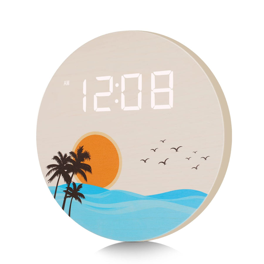 DMDMBSR USB Plug in Digital Wall Clock, Sunset Ocean Wa