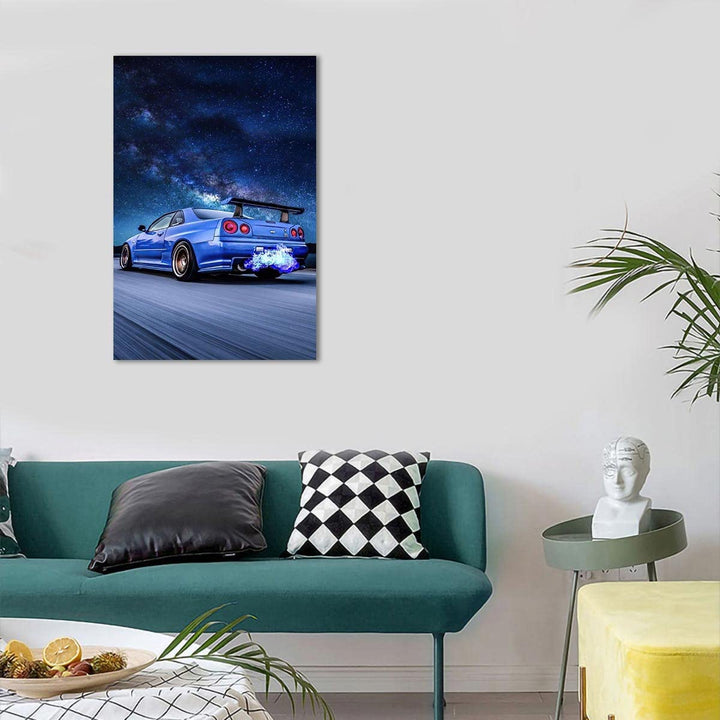 GTR Poster Skyline GTR R34 Blue Poster Canvas Wall HD Print Art Living Room Decor Art Paintings for Bathroom 16X24 No Frame