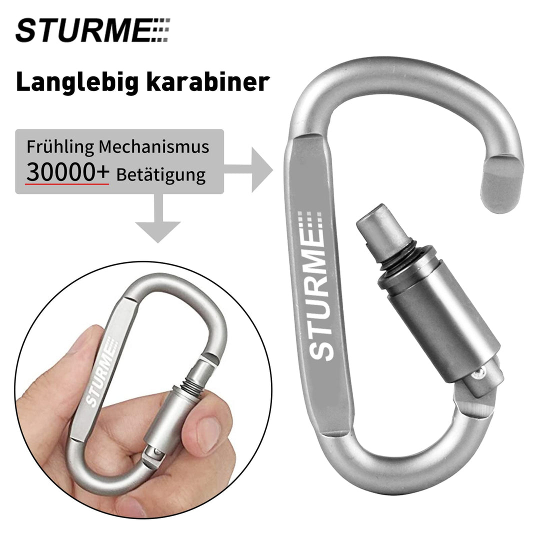 Carabiner Clip Aluminum D-Ring Locking Durable Strong and Light Large Carabiners Clip Set for Outdoor Camping Screw Gate Lock Hooks Spring Link Improved Design Pack (9 Pack)