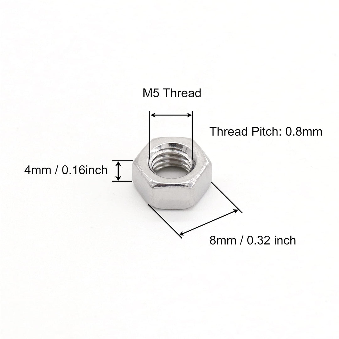 M5 Hex Nuts, M5 x 0.8mm Stainless Steel 18-8 304 A2-70 Metric Coarse Thread Hexagon Nut 50pcs