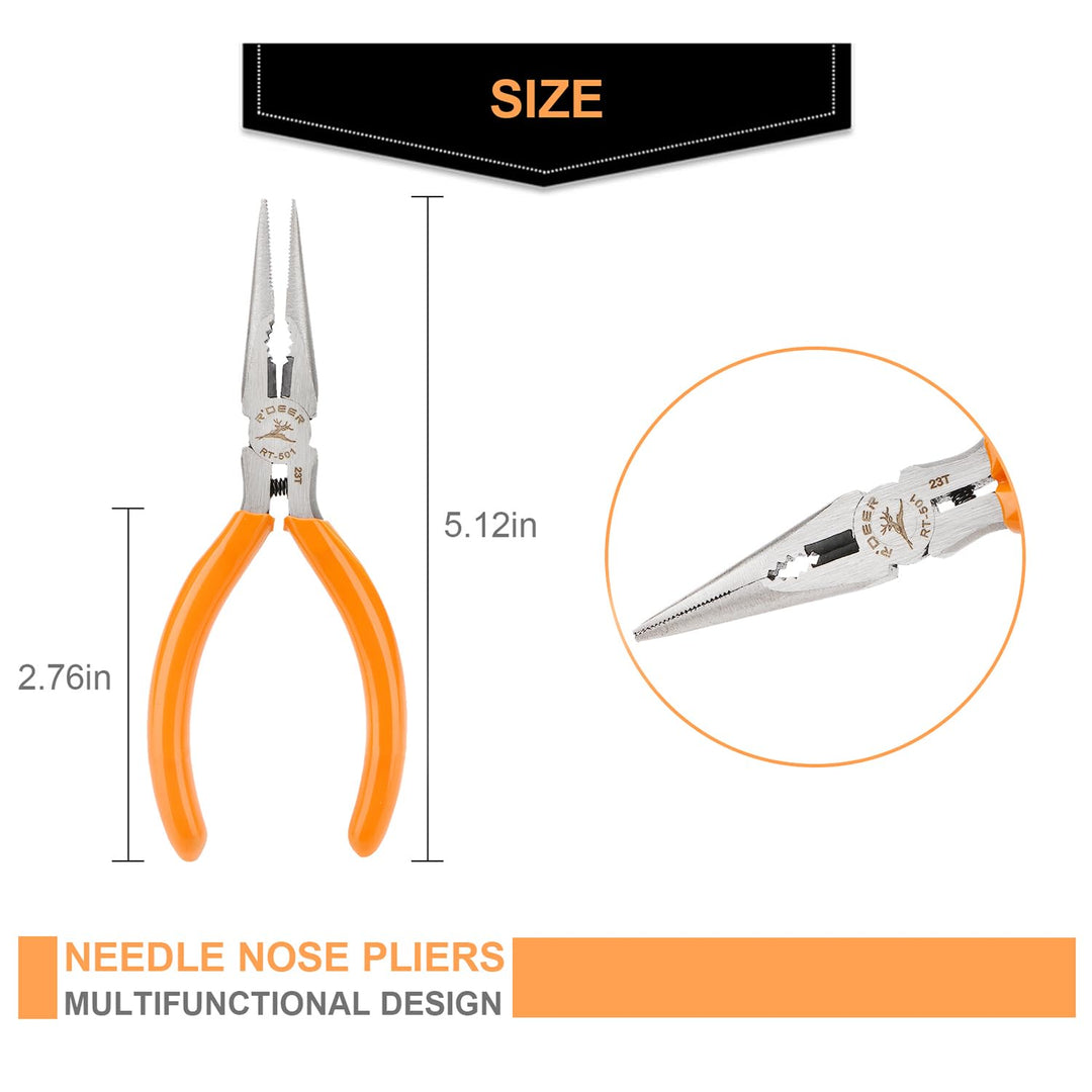 Needle Nose Pliers 5 Inch Precision Long Nose Pliers Small Jewelry Pliers Craftsman Tools for Bending Wire, Handcraft, PCB Board, Working in Tight Areas