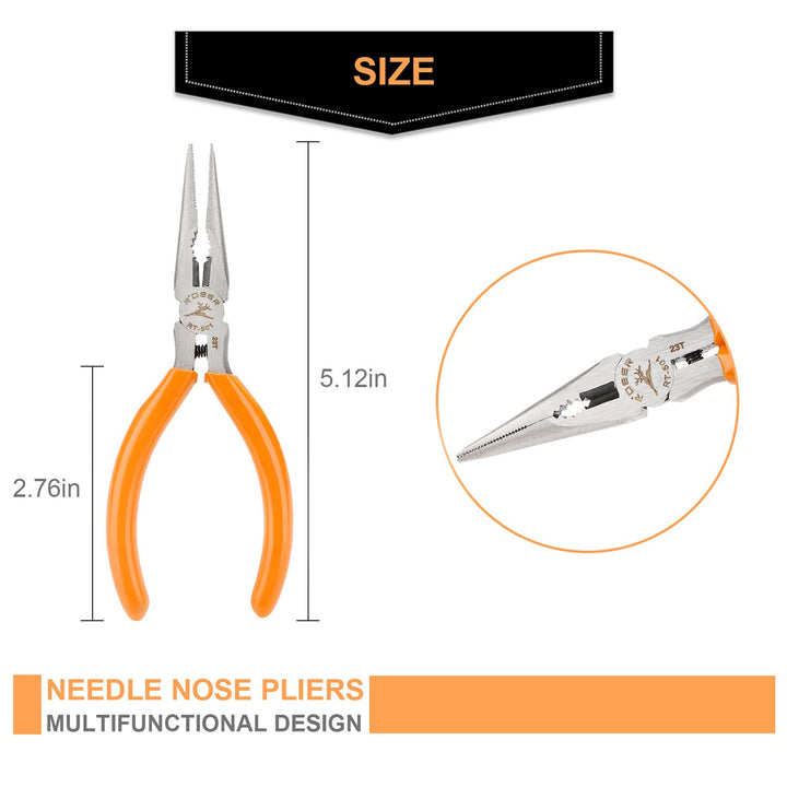 Needle Nose Pliers 5 Inch Precision Long Nose Pliers Small Jewelry Pliers Craftsman Tools for Bending Wire, Handcraft, PCB Board, Working in Tight Areas