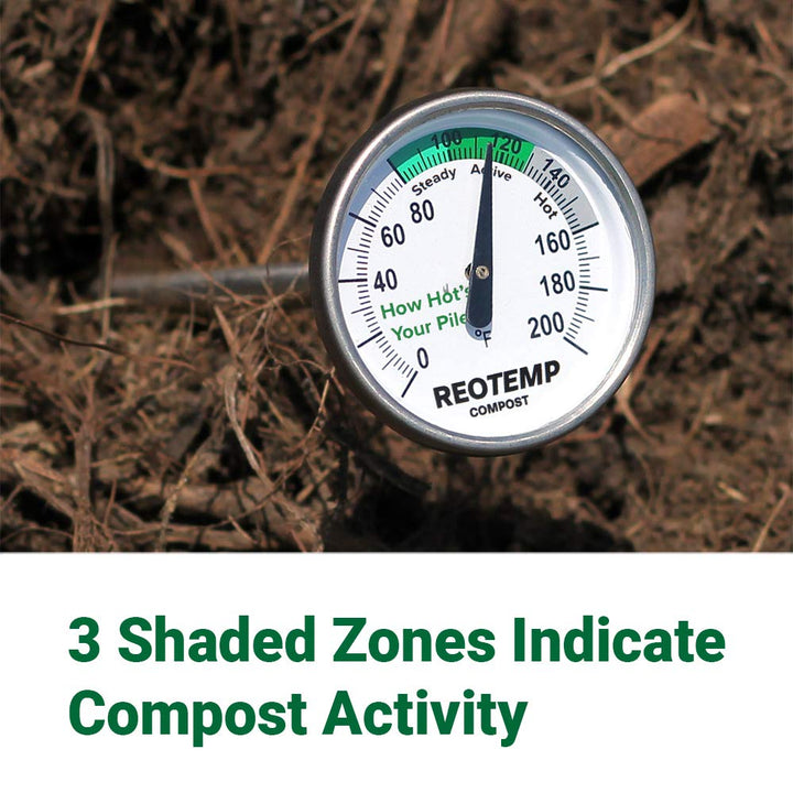 Reotemp 20 Inch Fahrenheit Backyard Compost Thermometer with Digital Composting Guide