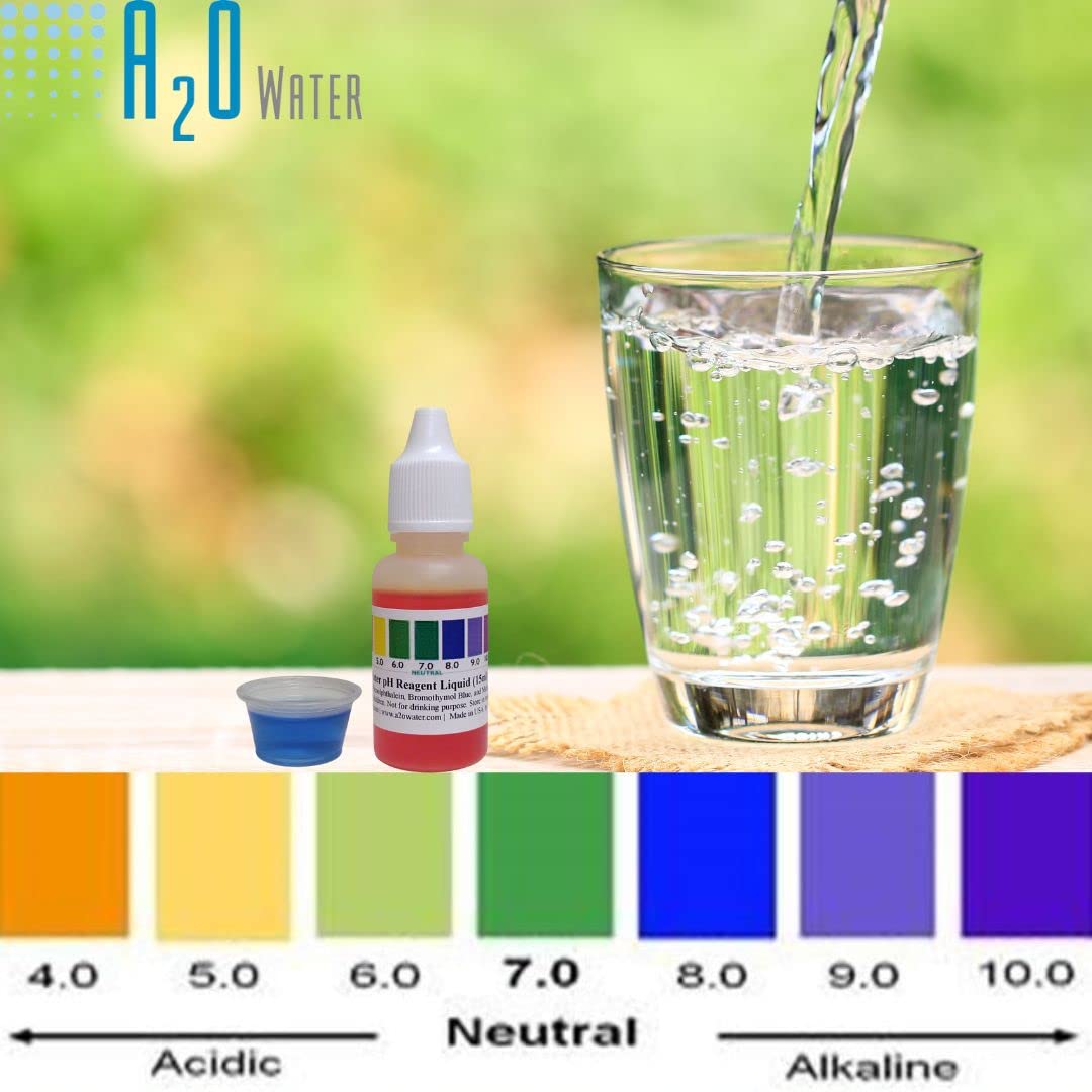 Alkaline, Tap, and Drinking Water pH Test Liquid wht(100-125 Tests) 0.50 Fl Oz (Bigger Bottle) by A2O Water - Made in USA