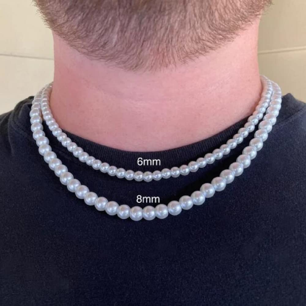 Pearl Necklace for Men,6mm White Mens Pearl Necklace,16