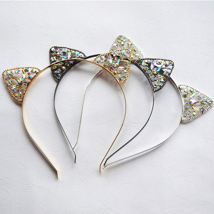Cat Ears Headband Rhinestone Cat Hair Bands Crystal Halloween Hair Hoop Women Girls Hairband Party Decoration Headdress Cosplay Costume Headwear Handmade Headpiece Makeup Hair Accessories 3 Pack