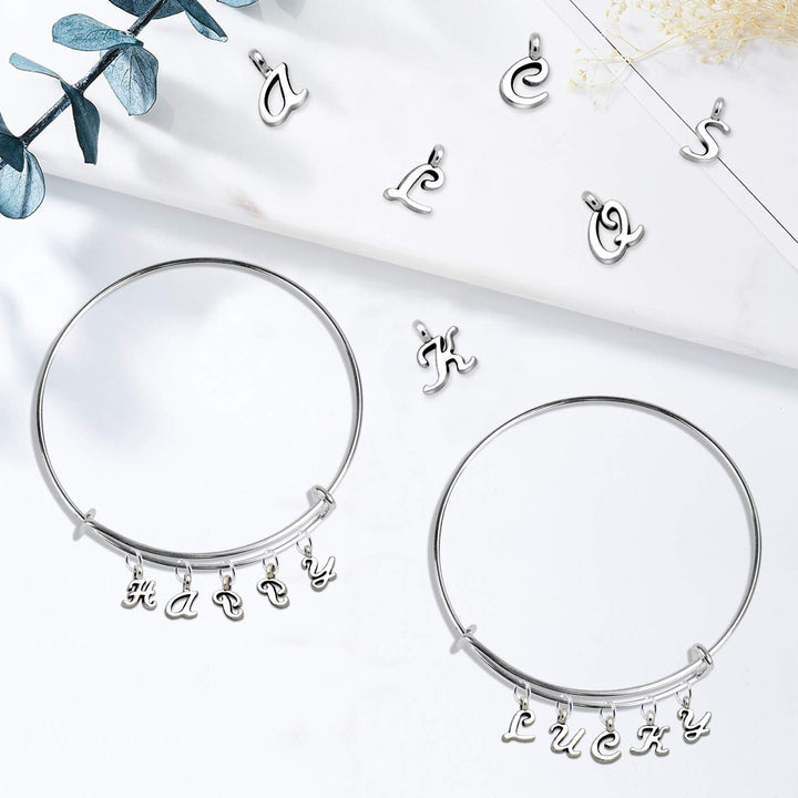 156Pcs/6 Sets ABC Letter Charms Mini A-Z Alphabet Bracelet Necklace Pendants with 200Pcs Open Jump Rings for DIY Jewelry Making