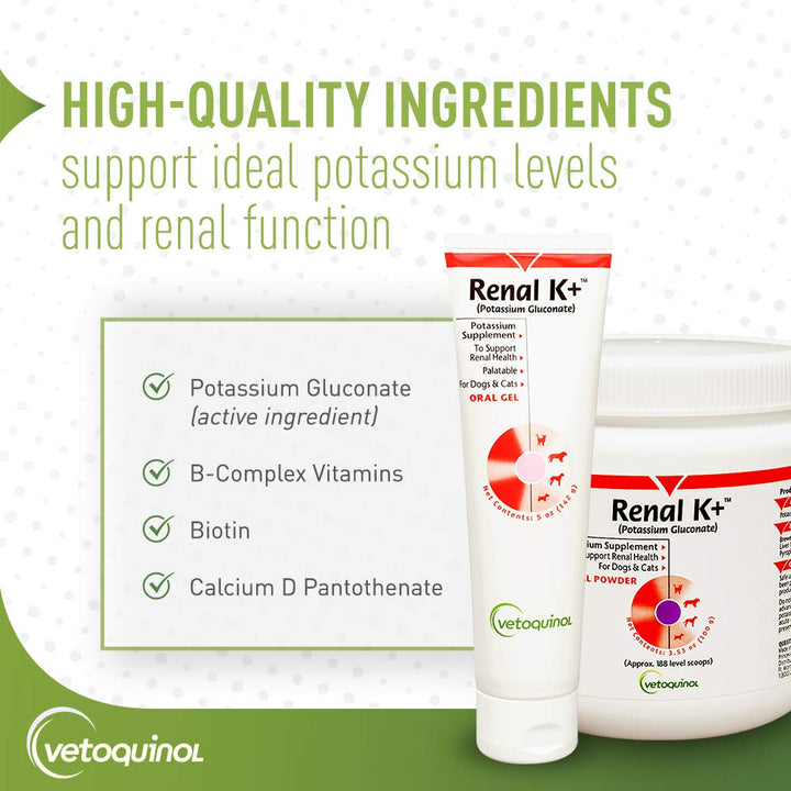 Renal K+ (Potassium Gluconate) Potassium Supplement Gel for Dogs and Cats, 5oz