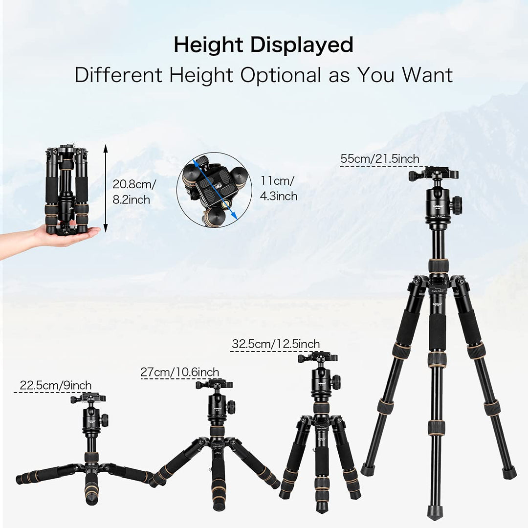 Koolehaoda Camera Tripod Mini Travel Tripod with 360° Ball Head, 21 Aluminum Compact Desktop Tripod for DSLR Camera Video Camcorder, Load up to 22lb/10kg