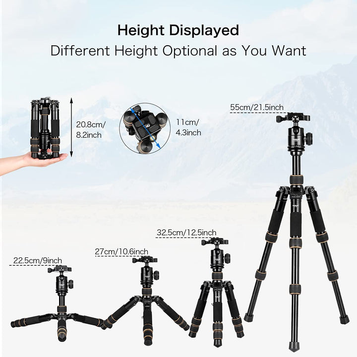 Koolehaoda Camera Tripod Mini Travel Tripod with 360° Ball Head, 21 Aluminum Compact Desktop Tripod for DSLR Camera Video Camcorder, Load up to 22lb/10kg