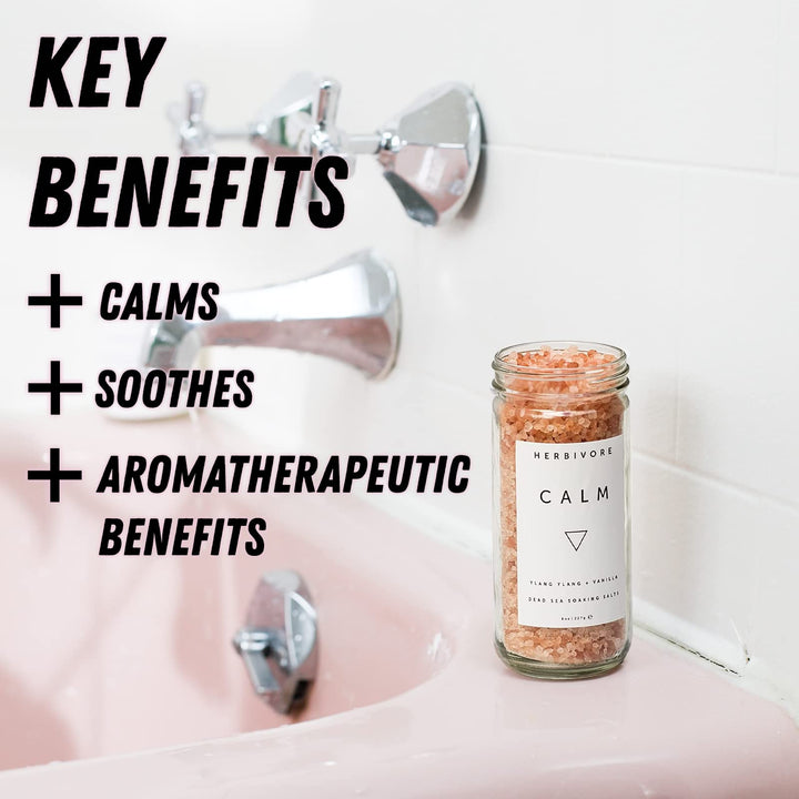 Calm Soaking Bath Salts – Natural Himalayan Pink Salt, Moisturizing + Relaxing, Ylang Ylang &amp; Vanilla, Plant-Based, Vegan, Cruelty-Free, 8 oz