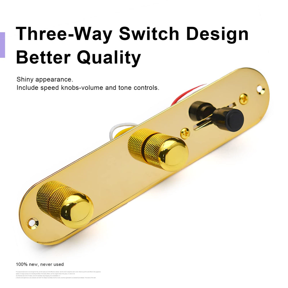 Guitar Control Plate Loaded Gold/Nickel with 3 Way Switch 500K Tone and Volume Knob Prewired Screws Output Jack for Fender Tele/Telecaster Gibson Sg Electric Guitar Parts Replacement