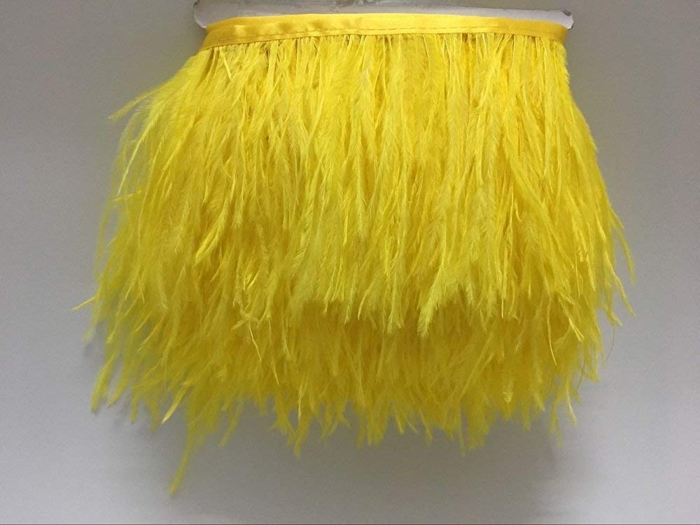 Pack of 2 Yards Natural Dyed Ostrich Feathers Trim Fringe 4inch for DIY Dress Sewing Crafts Costumes Decoration (Yellow)