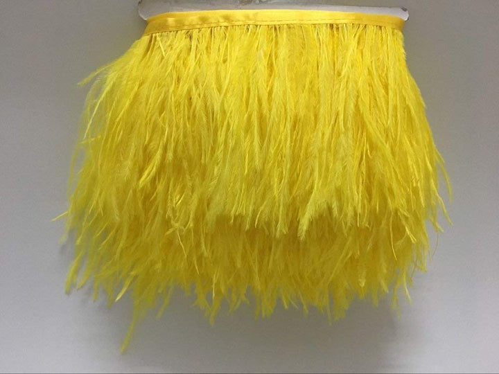 Pack of 2 Yards Natural Dyed Ostrich Feathers Trim Fringe 4inch for DIY Dress Sewing Crafts Costumes Decoration (Yellow)