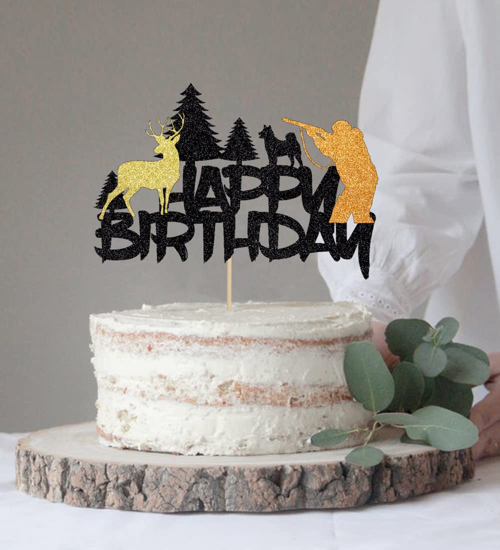 BIABISD Hunting Cake Topper Deer Hunter Out Hunting Camping Birthday Party Supplies Decorations Kids Boys Girls Mens Womens Happy Birthday Party Supplies