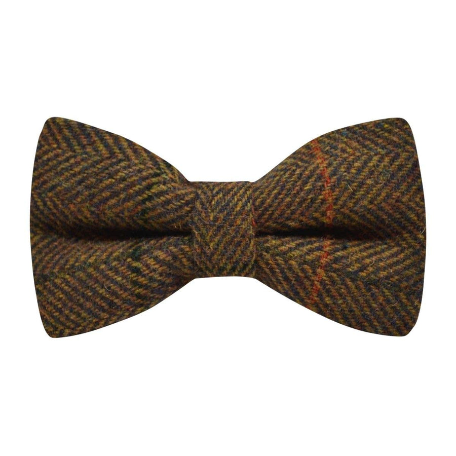 Luxury Dijon Herringbone Check Bow Tie, Tweed