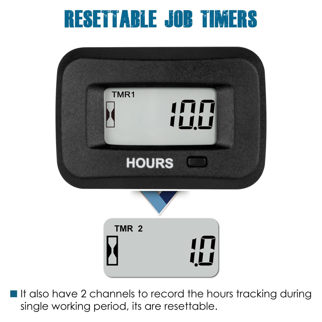 Digital LCD Hour Meter,AC/DC 5V to 277V for Lawn Mower Generator Motorcycle Golf Cart Forklift Scrubber Machine etc.