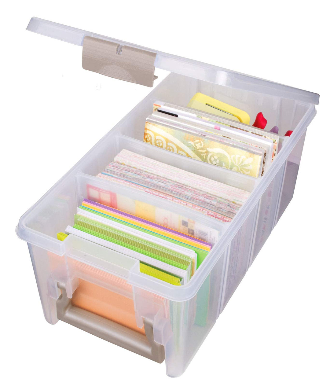 Semi Satchel Portable Craft Organizer with 3 Dividers - Clear Plastic Storage Case for Art &amp; Craft Supplies