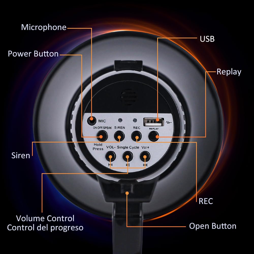 35 Watt Power Portable Megaphone Speaker PA Bullhorn with Detachable Handheld Microphone, Built-in Siren, USB Flash Drive &amp; 240S Recording (Black)