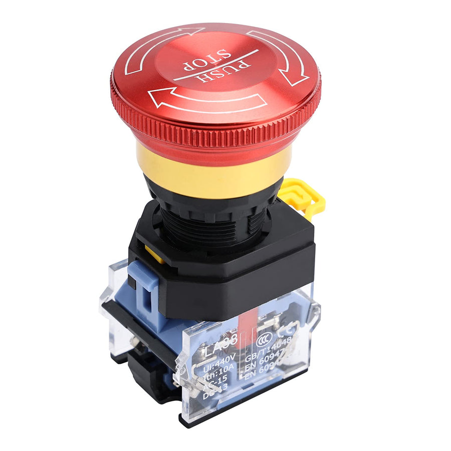22mm 1NO 1NC Red Metal Head Mushroom Emergency Stop Push Button Switch 600V 10 Amp (Type A)