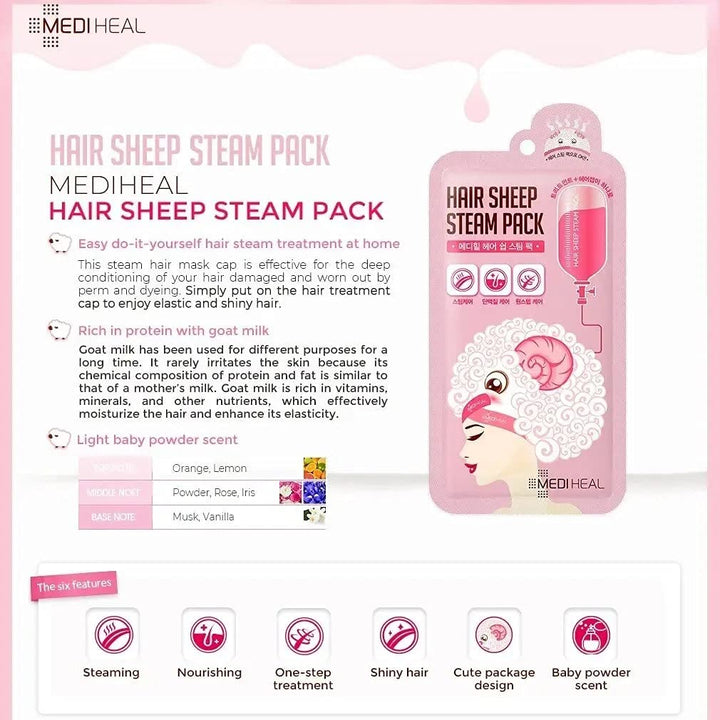 Hair Sheep Steam Pack 5 Sheets - Intense Repair Mask for Damaged, Rough Hair, All Types with Steaming for At-Home Spa Experience