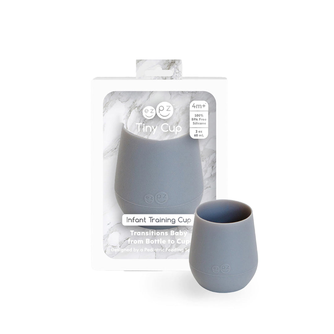 Tiny Cup (Gray) - 100% Silicone Training Cup for Infants - 4 months + - Designed by a Pediatric Feeding Specialist - Baby-led Weaning Essentials &amp; Baby Gifts