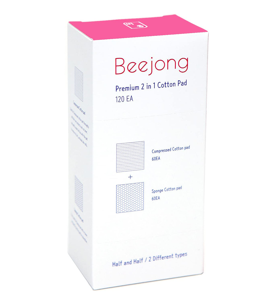 [120EA] Premium 2 in 1 Facial Cleansing Square Cotton Pads - Two Types of Face Wipes Cotton Pads for Toner, Makeup Remover | Compressed 60EA &amp; Sponge 60EA | Made in Korea (1 Pack)