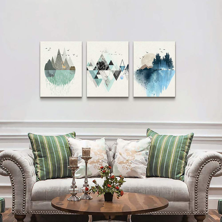 Canvas Wall Art Paintings For Living Room Large Size Abstract Geometry Mountain In Daytime Canvas Prints Artworks Pictures Bedroom Decoration,20 X 28 inches 3pcs Home Bathroom Wall Decor Posters