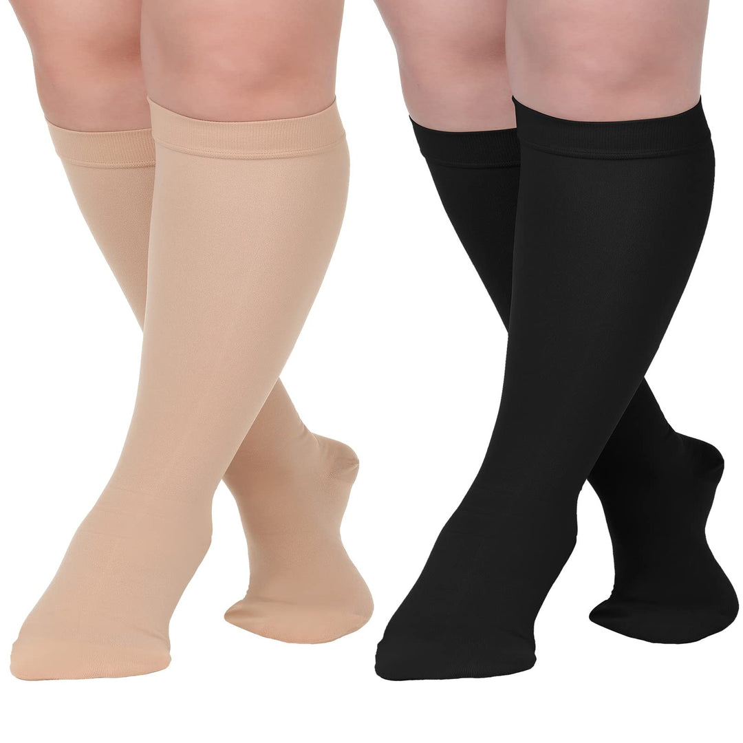 2 Pairs Women Plus Size Compression Socks 20-30mmhg Knee Extra Large Wide Calf Compression Socks