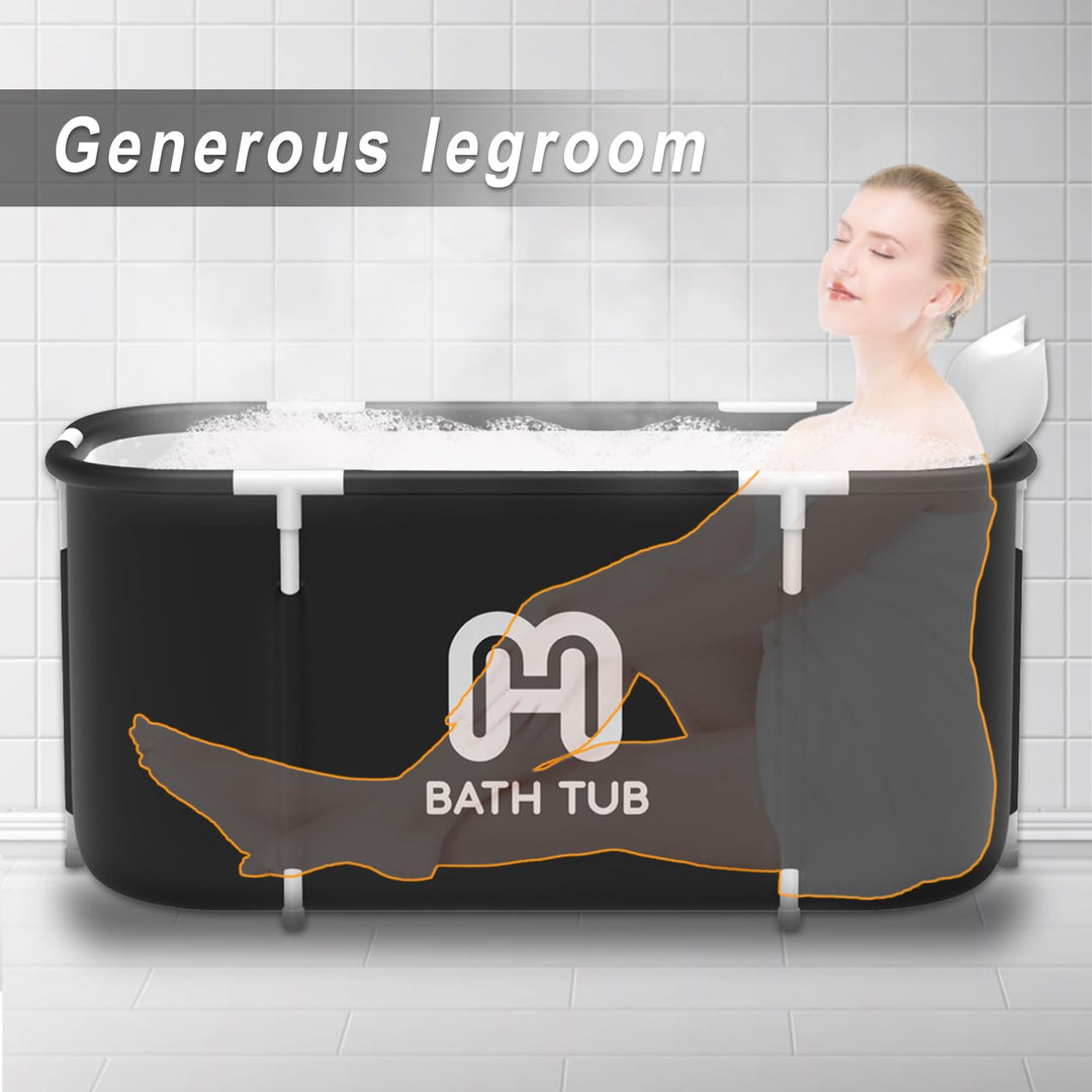 Portable Bathtub for Adult, Foldable Soaking Freestanding Collapsible Tub for Shower, Cold Plunge Tub for Ice Bath,Hot Bath Tub, SPA Bath Tub with Inflatable Pillow,Seat for Bathroom