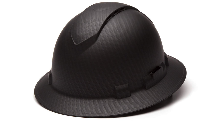 Pyramex Full Brim Hard Hat 4 Point Ratchet Vented Matte Black Graphite Pattern
