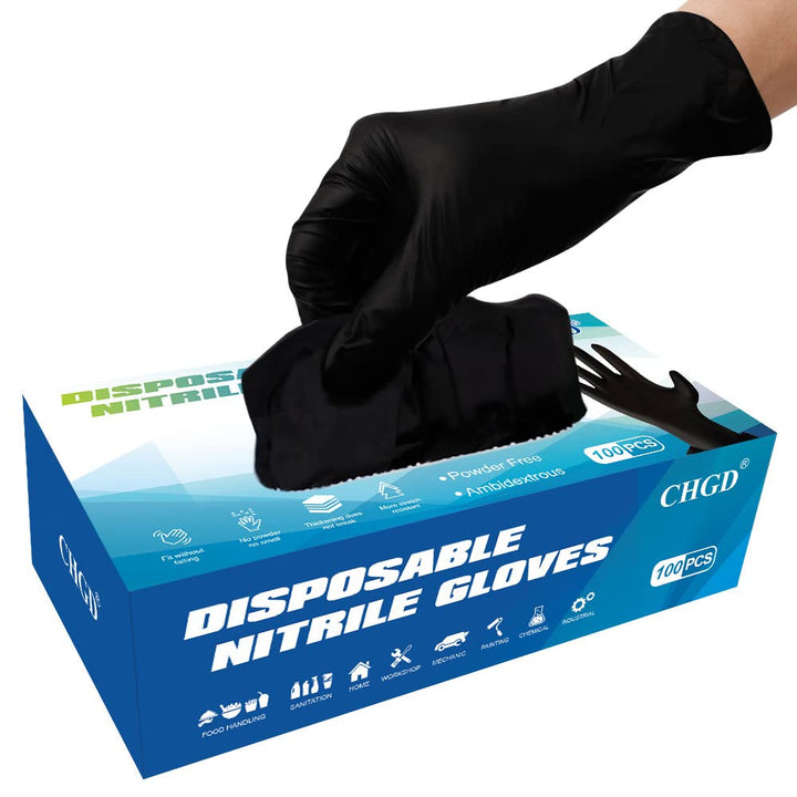 CHGD Nitrile Black Disposable Gloves 100 Count, 6mil La