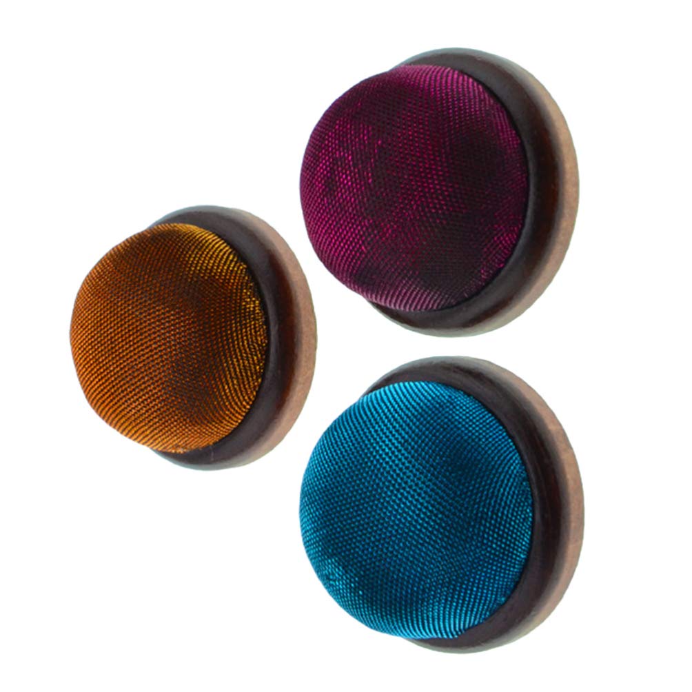 Exceart 3PCS Wrist Pin Cushion with Wooden Bottom Cotton Sewing Pin Cushions Needles Pincushions for Handy Needlework DIY Craft