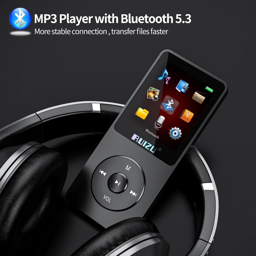 16GB MP3 Player with Bluetooth 5.3, 1.8 Screen Portable Music Player with FM Radio, Voice Recorder, 80H Audio Shuffle Playback, Lightweight for Sport Running, Expanded Up to 128GB Micro SD Card