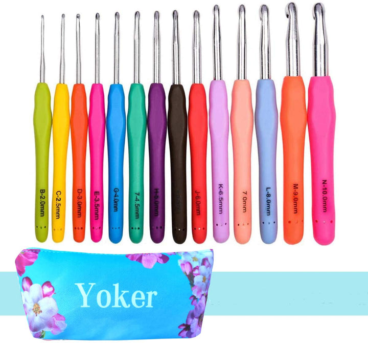 YOKER 14 Sizes Crochet Hooks Set,2mm(B)-10mm(N) Ergonom