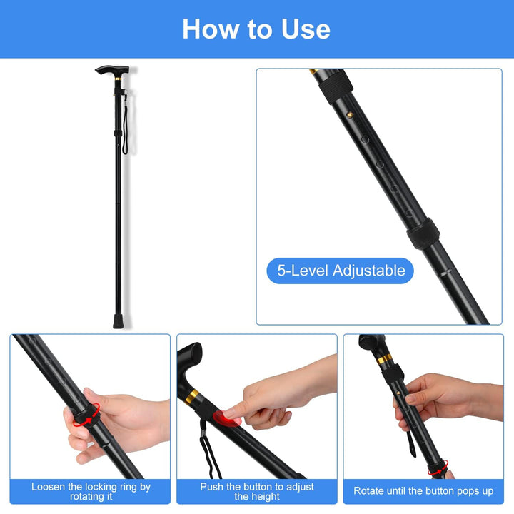 supregear Folding Cane, 5-Level Adjustable Height Walki