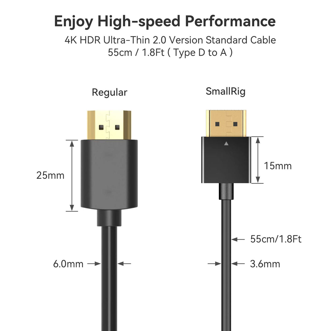 SMALLRIG D to A HDMI Cable Ultra Thin HDMI Cable 55cm/1