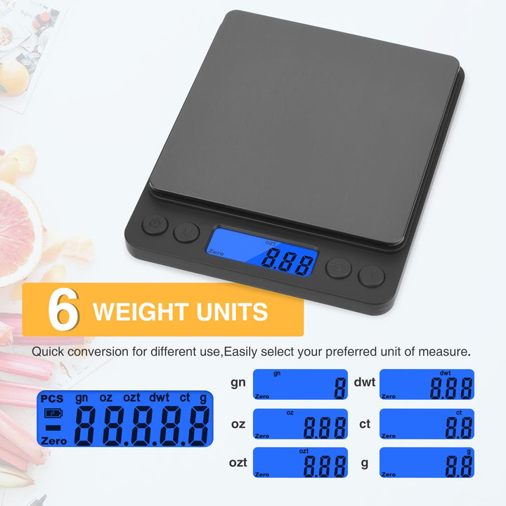 Gram Scale, Mafiti Kitchen Scale Digital Weight Mini Grams Jewelry Scale 3000gx0.5g with LCD Display Stainless Steel for Cooking Baking Jewelry Weight Postal (Battery no Include) 1Pack (Silver)