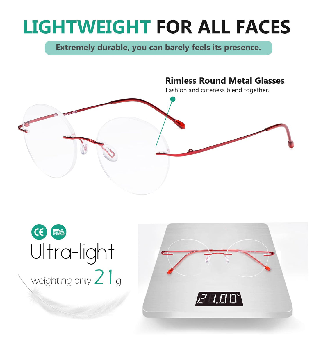 Eyekepper Frameless Reading Glasses Women - Round Rimle