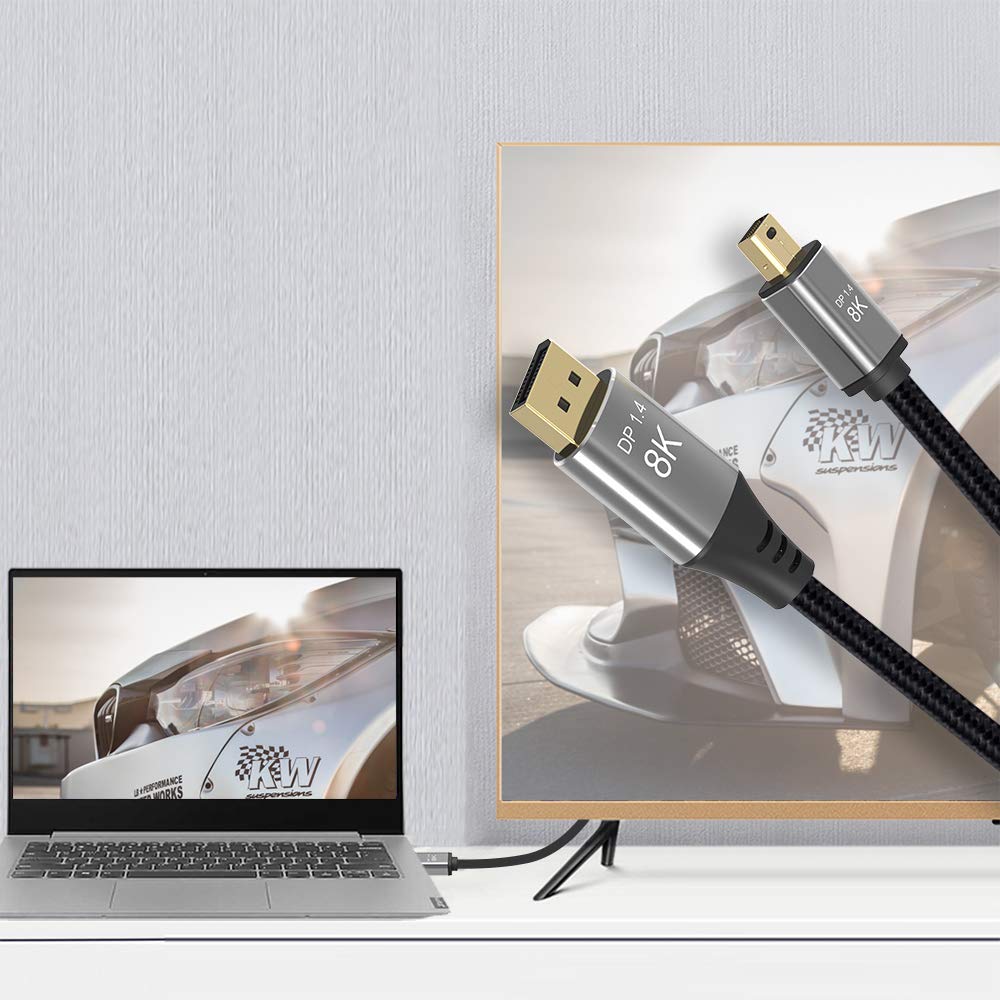 2M 6.6FT Mini DP to DisplayPort 8K Cable 8K(7680x4320)@60Hz 4K@144Hz DisplayPort 1.4 Bi-Directional Transmission DisplayPort to Mini DisplayPort 8K Cable