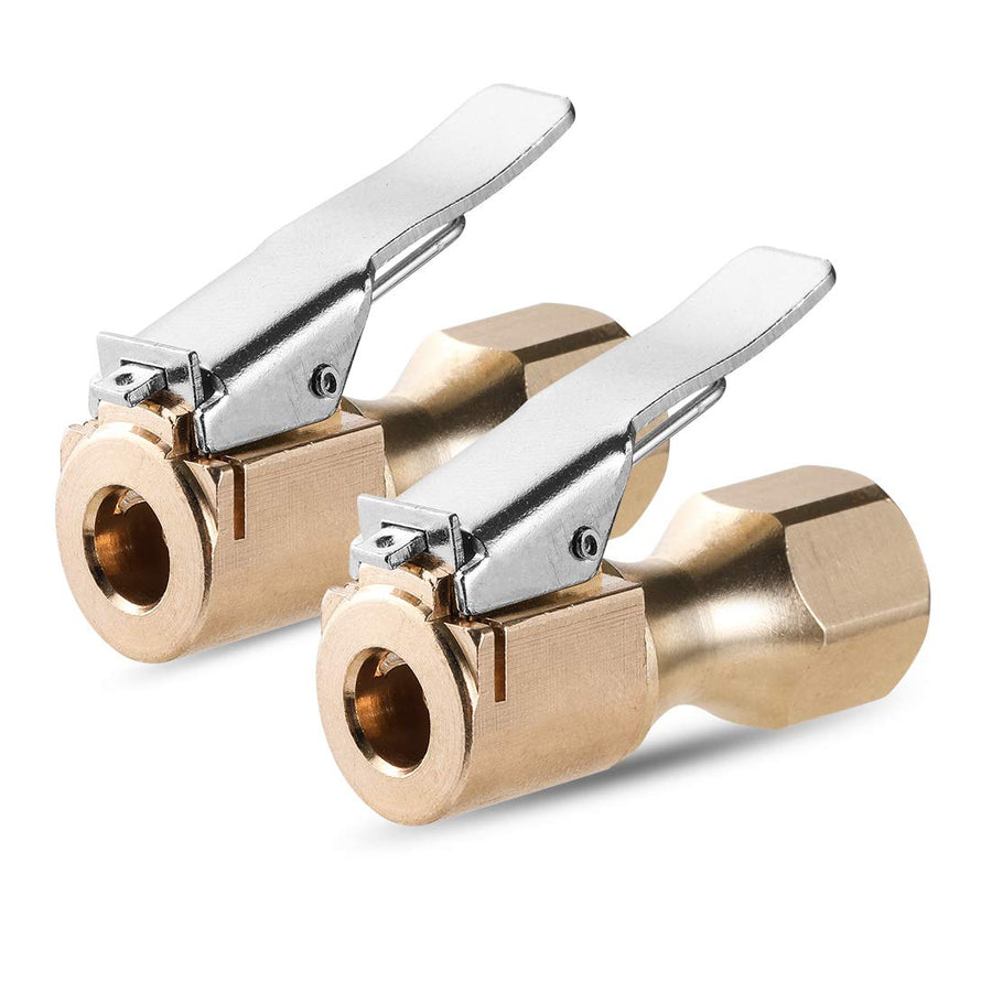 Heavy Duty Brass Air Chuck, Open Flow Straight Tire Chuck with Lock-on Clip, 1/4 FNPT Tyre Chuck for Tire Inflator Pressure Gauge Air Pump Compressor Accessories, 2 Pack