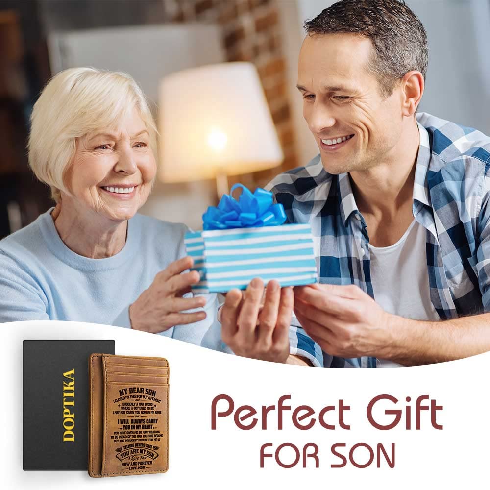 Christmas Birthday Gifts for Men, Graduation Gifts for Son from Mom, To My Son Engraved Leather Wallet, Mother and Son Gifts, Mens Wallets, Front Pocket Wallet, Slim Minimalist Wallets For Him
